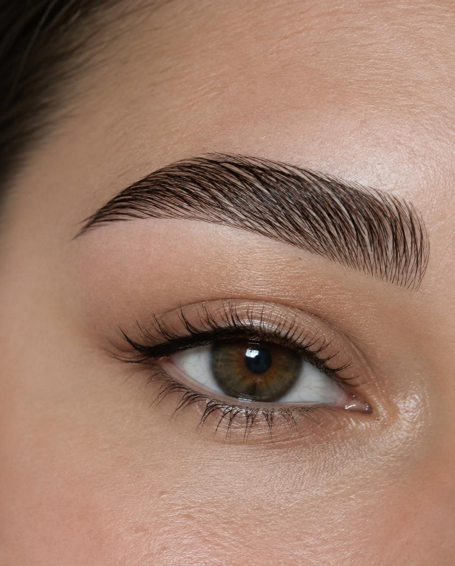 Close-up of a laminated and shaped eyebrow