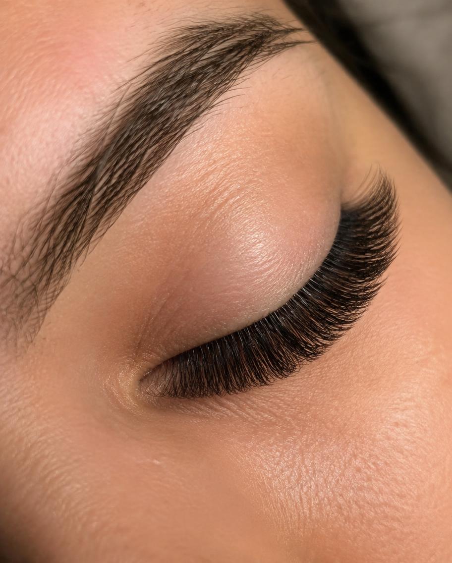 Russian volume lash extensions on a closed eye